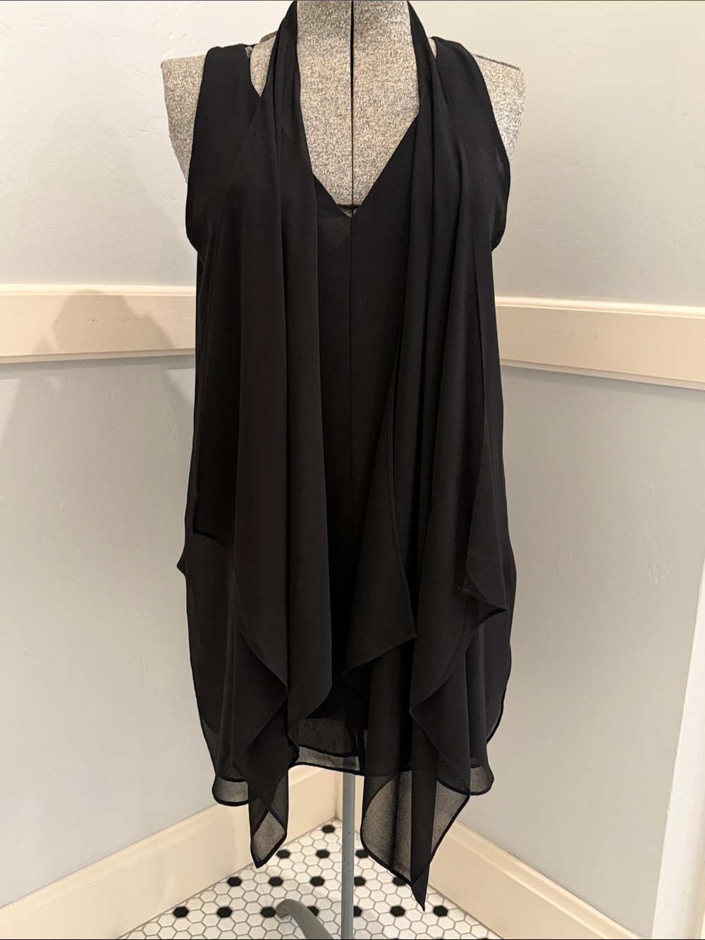 White House Black Market Black Draped Overlay Sleeveless Top